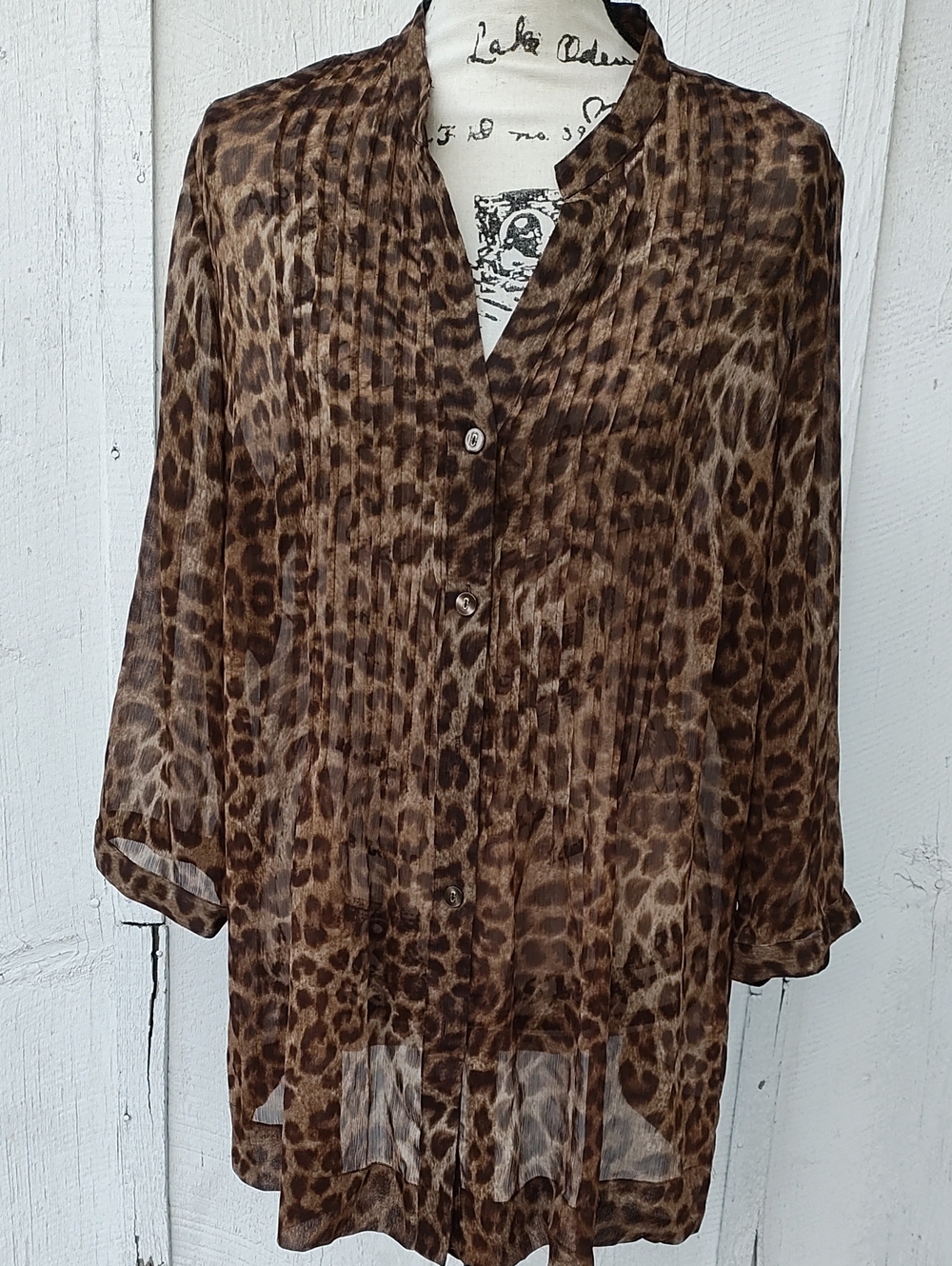 Charter Club Brown Leopard-Print Sheer Button-down Tunic Animal Print 1X
